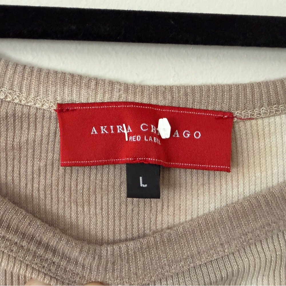 Y2K Beige Dye Designer Long Sleeve w cut outs- Red Label Akira Chicago- Large - Picture 3 of 10